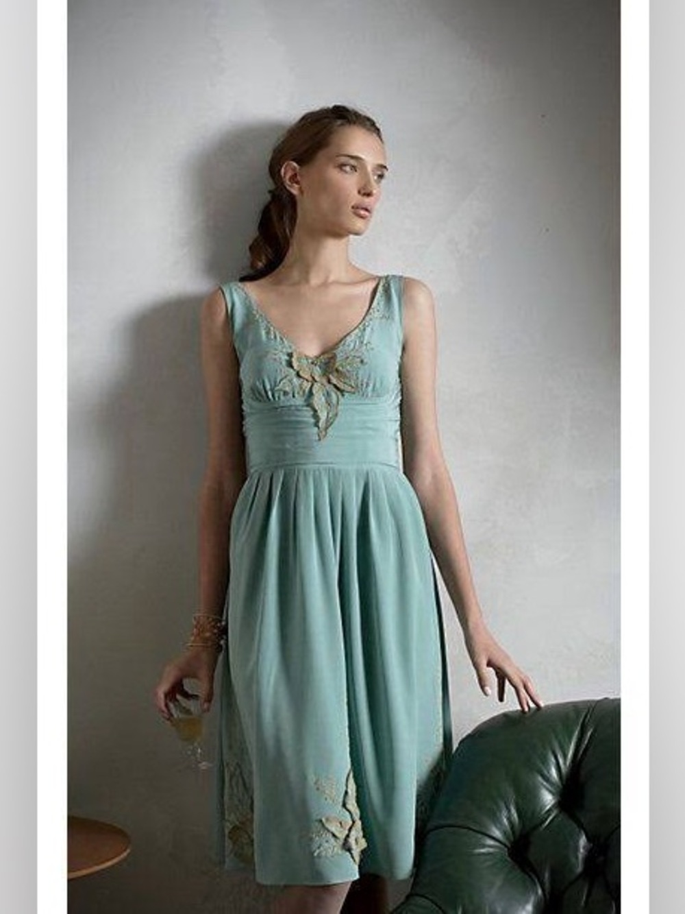 Rare Anthropologie Lil Tawny Garden Embroidered Silk Midi Dress Teal Gold Floral